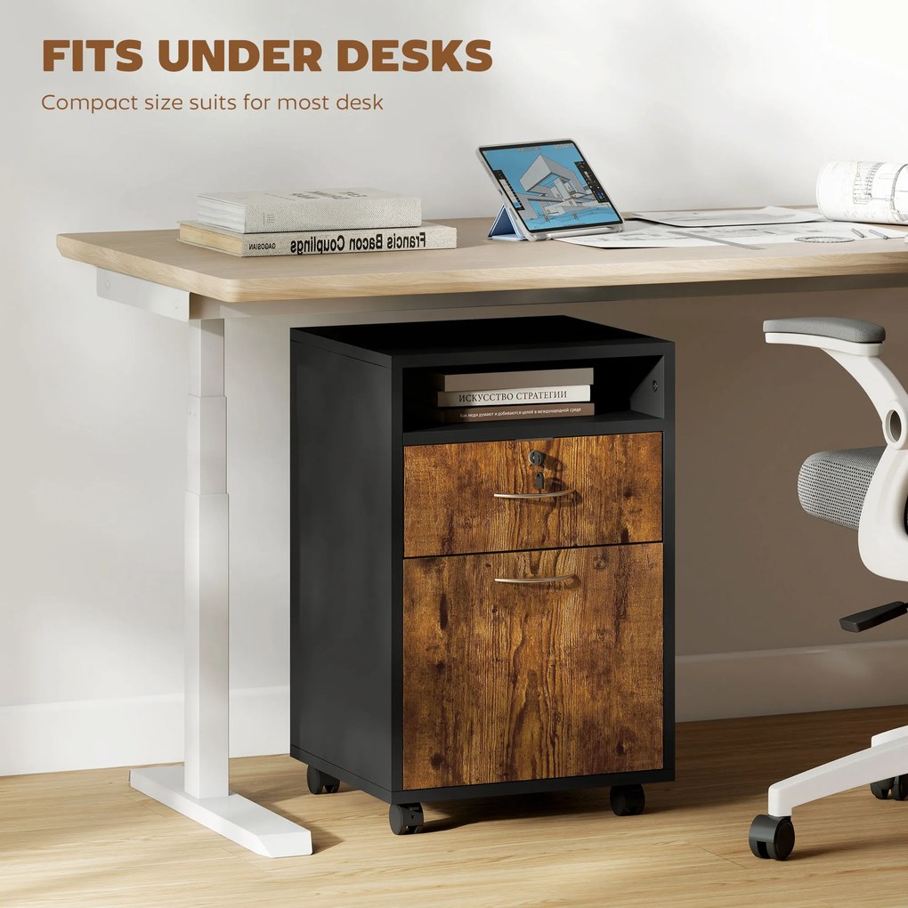 HOMCOM Dulap de Birou cu Raft Deschis, Sertar și Dulăpior, Maro | Aosom Romania