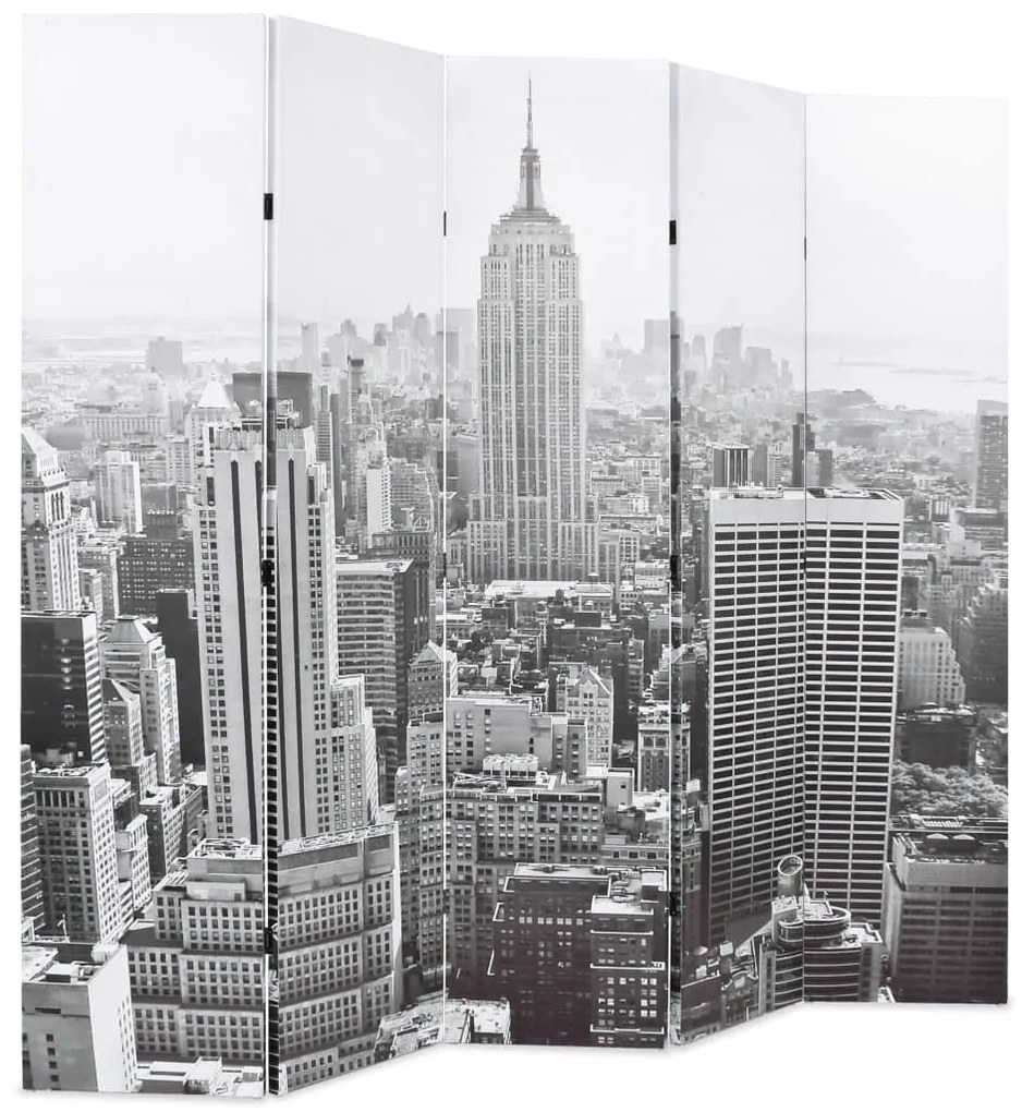 245859 vidaXL Paravan cameră pliabil, 200x170 cm, New York pe zi, alb/negru