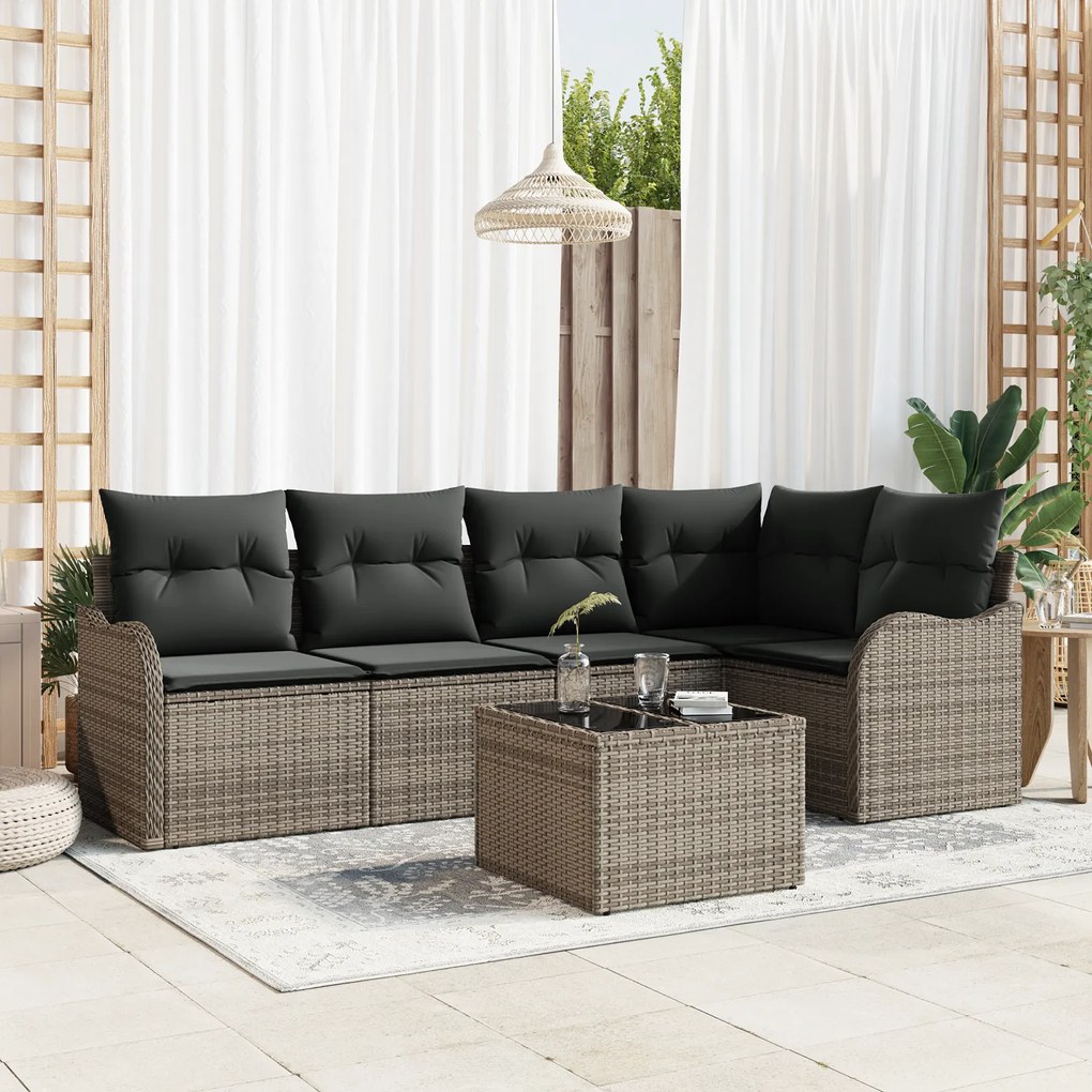 vidaXL Set de canapele pentru grădină cu pernă 6 pcs Gri Rattan poli