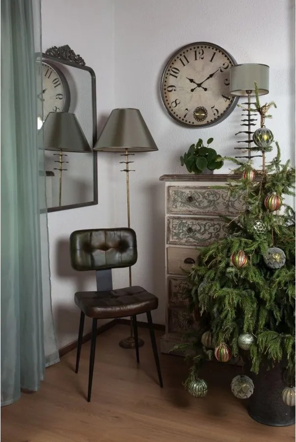 Comodă înaltă vintage, shabby chic, din lemn, alb, cu 5 sertare, blat natur și decor în relief, 120 x 85 x 36 cm, „Benevola”