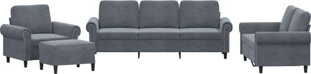 vidaXL Set de canapele cu perne, 4 piese, gri închis, catifea