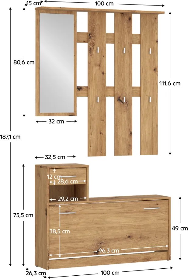 Set pentru hol, stejar artisan, VIRA-MECKI NEW