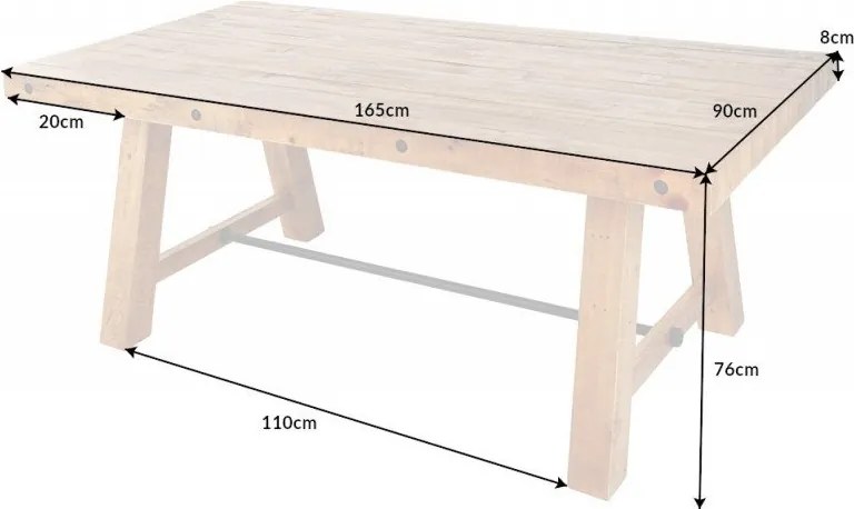 Masa design industrial din lemn de pin Finca 165cm, maro vintage