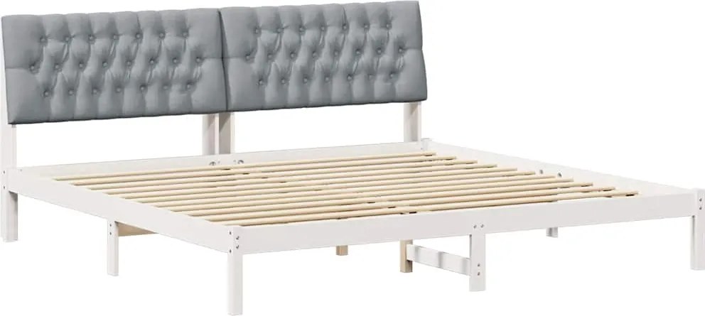 vidaXL Cadru de pat cu tăblie tapițată cu headboard Alb 200 x 200 cm