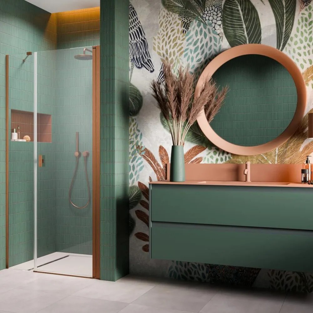 Usa de nisa pivotanta Radaway Nes DWS 110 cm sticla 6 mm finisaj cupru periat-transparent deschidere dreapta