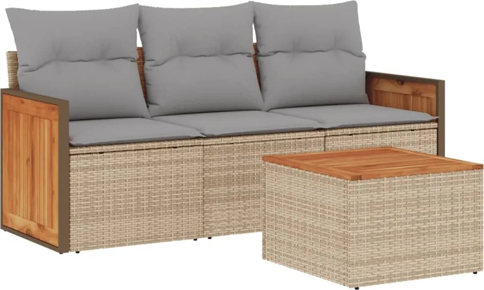 vidaXL Set canapele de grădină, 4 piese, cu perne, bej, poliratan