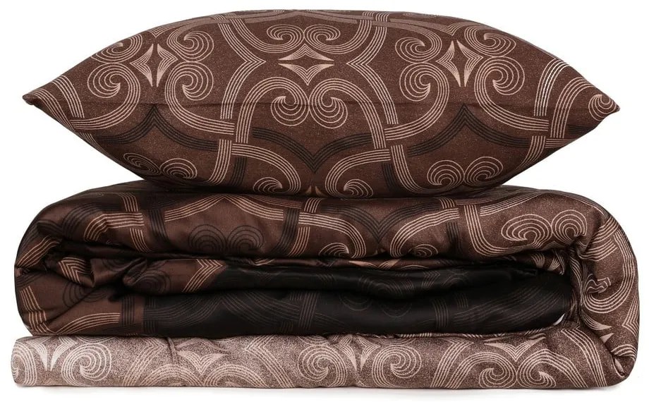 Lenjerie de pat maro din bumbac satinat pentru pat dublu 200x200 cm Pandora – Mijolnir