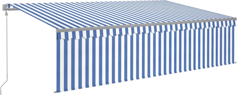 vidaXL Copertină retractabilă automat cu stor, albastru&alb, 5x3 m