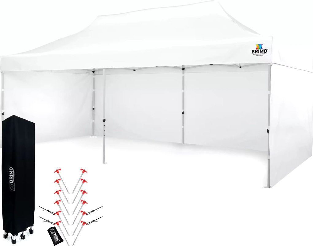 Cortină de petrecere 3x6m cu structură tip foarfecă (3 pereți) - Construcție din oțel și pânză 330g/m² - cu 3 pereți - Alb