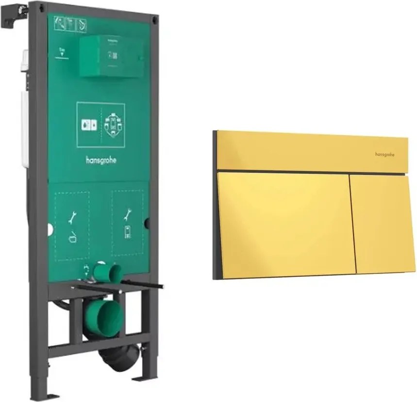 Rezervor incastrat Hansgrohe iFrame 112 cm pentru vas WC suspendat si clapeta iFrame Element E auriu lucios