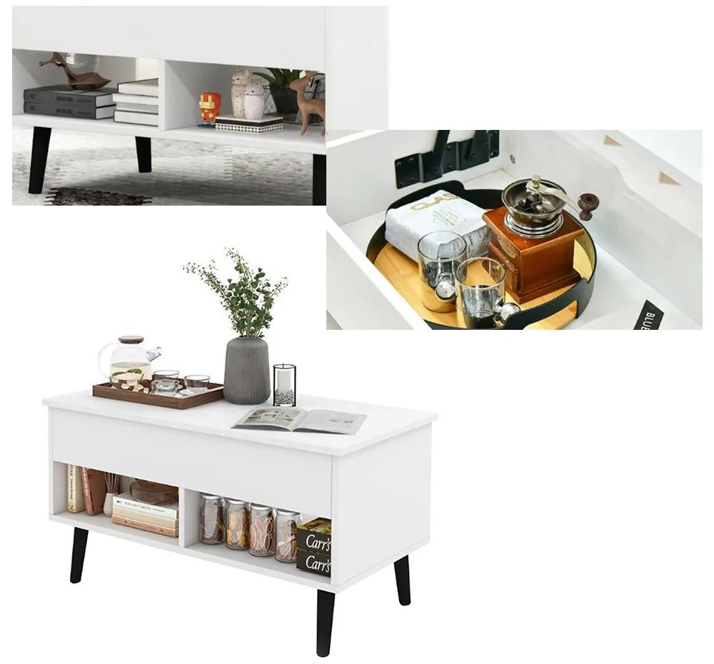 Masă de cafea cu blat rabatabil, alb