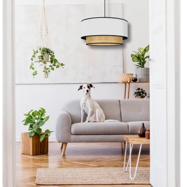 Lustră pe cablu Duolla BOHO 1xE27/15W/230V d. 45 cm alb/ratan