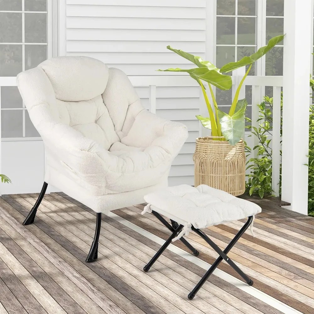 Fotoliu relax cu suport pentru picioare, alb