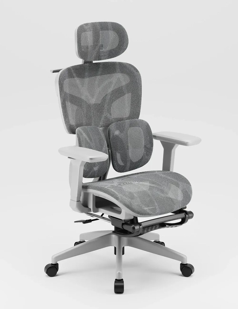 RESIGILAT- AEROMAX PRO 620LK-SY Scaun ergonomic, cotiere 6D, Tetiera 3D, Suport lombar dublu ajustabil, Suport picioare, Umeras, Full Mesh, Gri