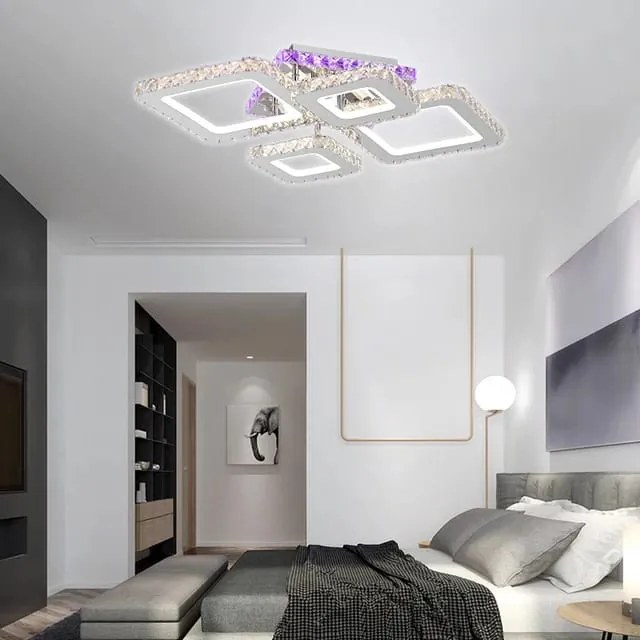 Lustra LED Cu Telecomanda, Elit's Cristal, Cromat , 140W, RGB,