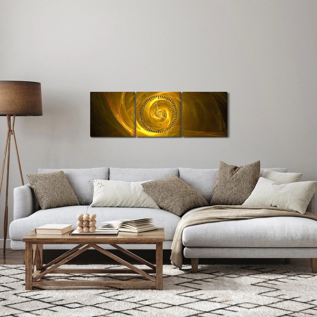 Tabloul cu spirala abstractă în galben (cu ceas) (90x30 cm)