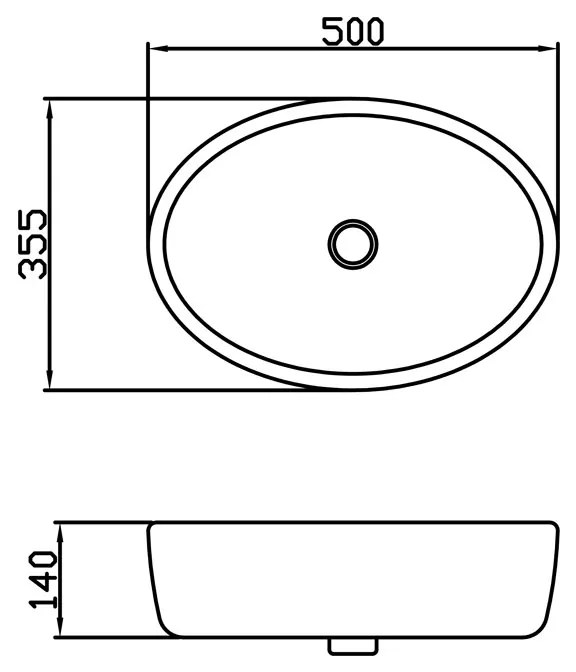 Lavoar pe blat alb lucios 50 cm, oval, Fluminia Hera