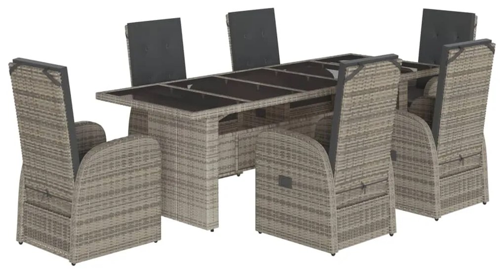 3277618 vidaXL Set mobilier de grădină cu perne, 7 piese, gri, poliratan