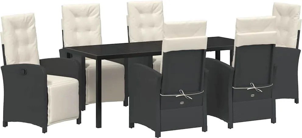 vidaXL Set de masă pentru grădină cu pernă 7 pcs Negru poliratan
