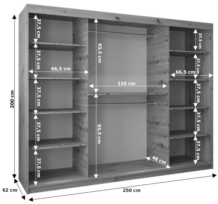 Dulap de haine 250 cm Eclipse (Alb mat + Alb mat). 1063441