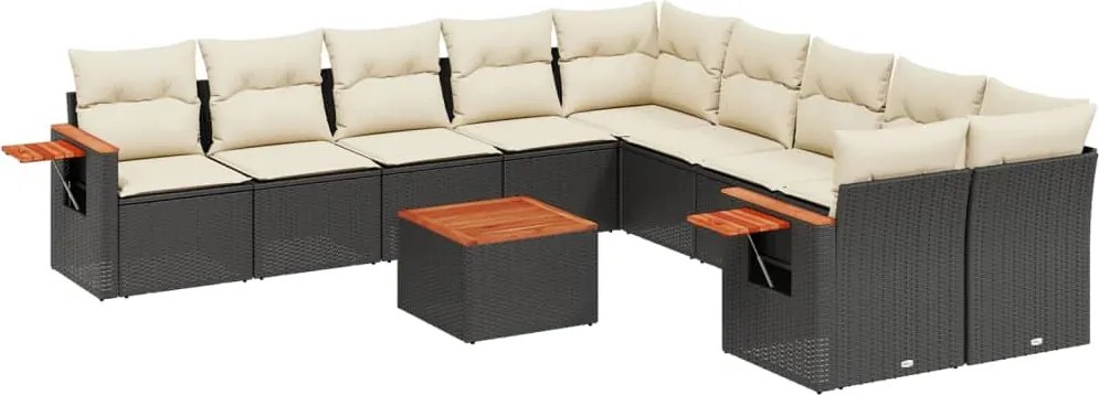 vidaXL Set canapele de grădină cu perne, 11 piese, negru, poliratan