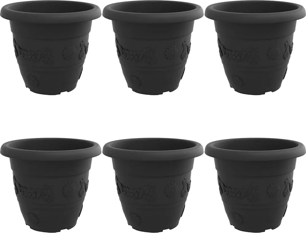 vidaXL Ghiveci rotund pentru flori 6 pcs Negru Ø 26 x 21.5 cm Plastic