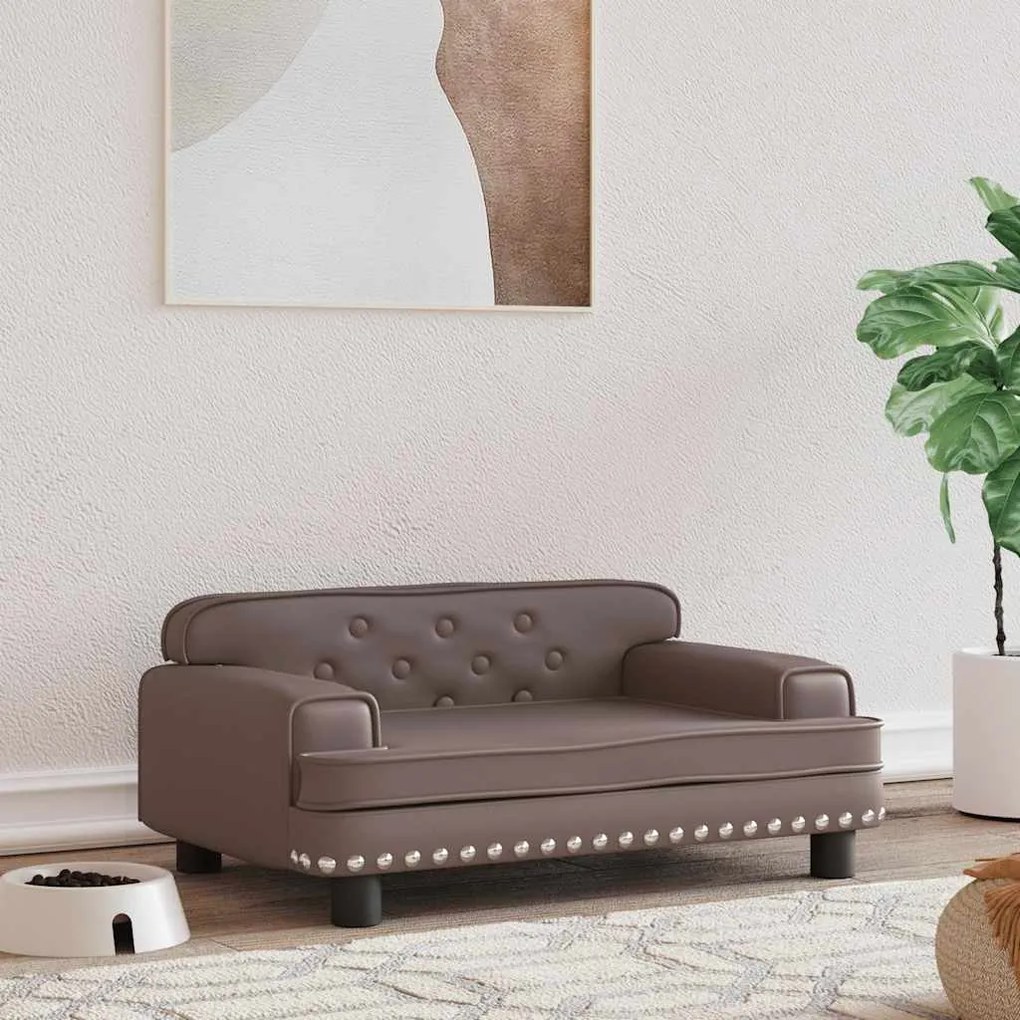 vidaXL Pat de câini, maro, 70x45x30 cm, piele ecologică