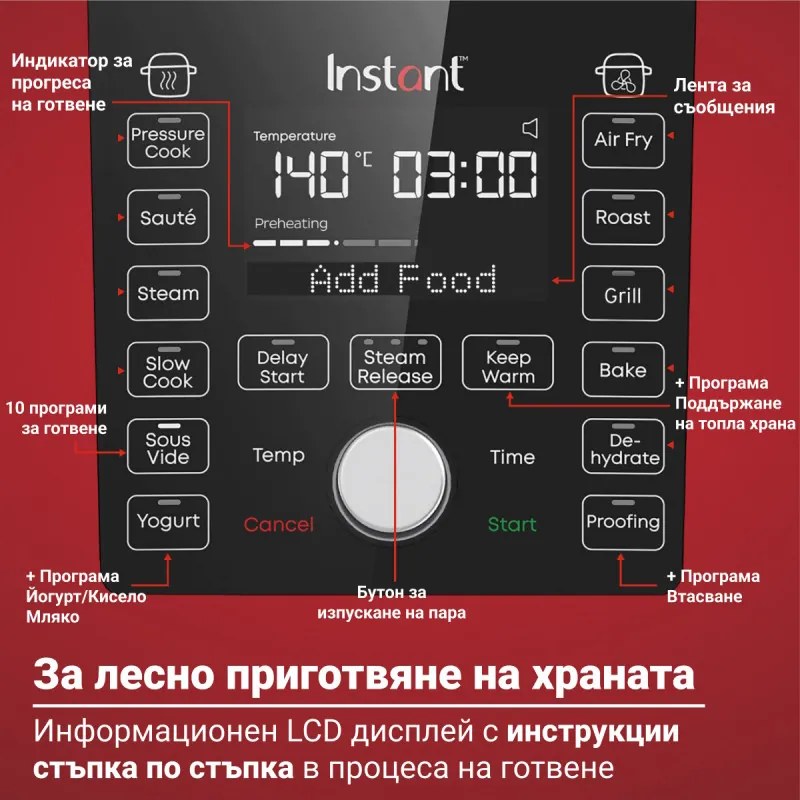 Instant Pot Duo Crisp Ultimate Lid 140005901, 1500W, 6.2L, 11 programe, coș Ultimate Lid, EvenCrisp, negru