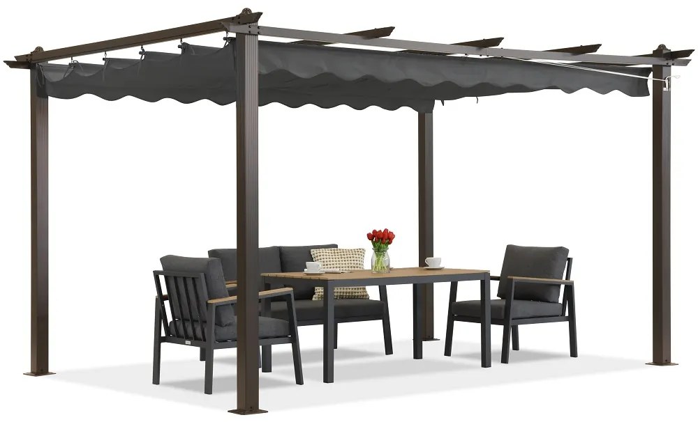 Barbados pergolă terasă 3x4 m cu perdele Garden Point woodlike-antracite