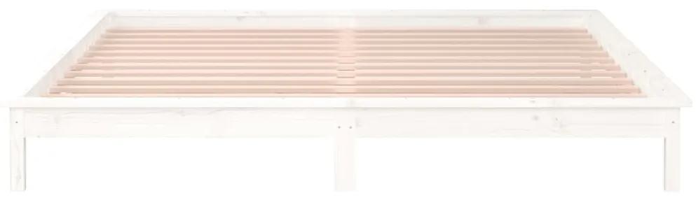Cadru de pat cu LED King Size 5FT, alb, 150x200 cm, lemn masiv Alb, 150 x 200 cm