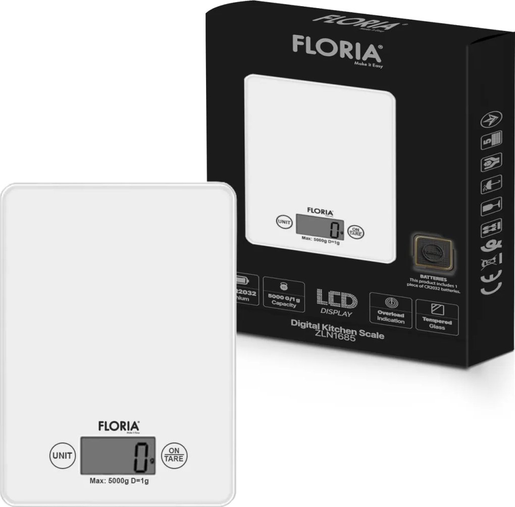 Cantar bucatarie digital Floria ZLN1685, 5 kg, Alb