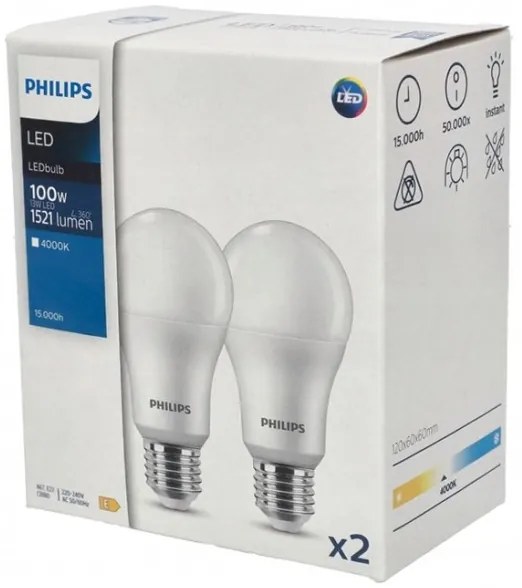 SET 2x bec LED Philips A67 E27/13W/230V 4000K