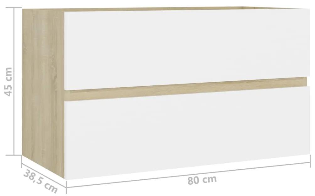 Dulap de chiuveta, alb si stejar Sonoma, 80x38,5x45 cm, PAL alb si stejar sonoma, Dulap pentru chiuveta, 1
