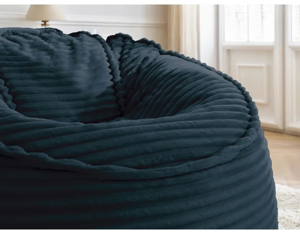 Fotoliu bean bag albastru închis cu tapițerie din catifea reiată Socrate – Bobochic Paris