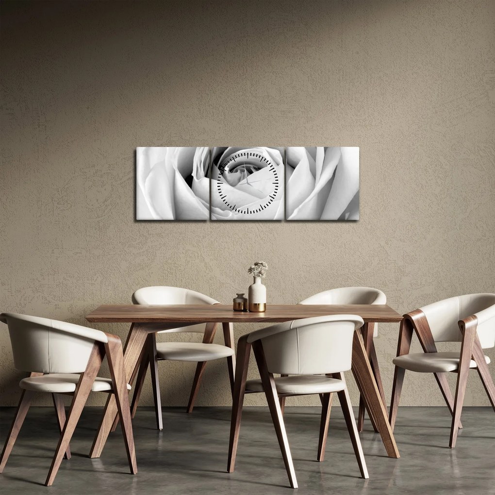 Tablou - Detailu de floare de trandafir (cu ceas) (90x30 cm)