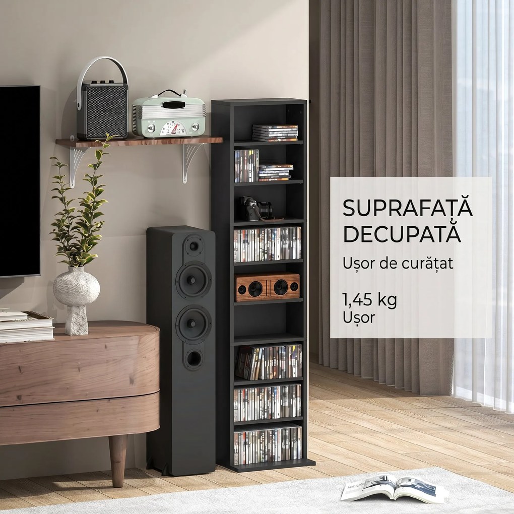 HOMCOM Raft Port CD cu 6 Rafturi Reglabile pentru 260 CD-uri/120 DVD-uri Negru | Aosom Romania