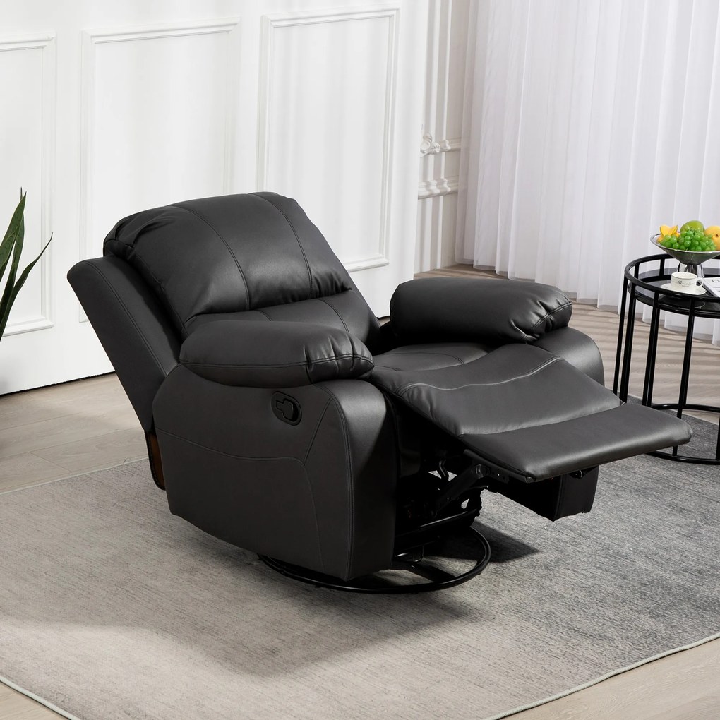 HOMCOM Fotel de relaxare, spătar și suport pentru picioare ajustabile, rotativ, până la 150 kg, cadru din oțel, 93x100x98cm, negru | Aosom Romania