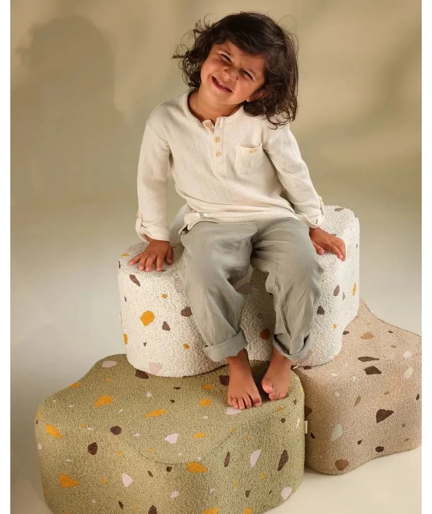 Puf de copii alb cu tapițerie din țesătură bouclé/cu tapițerie din chenille Terrazzo Cloud – Wigiwama