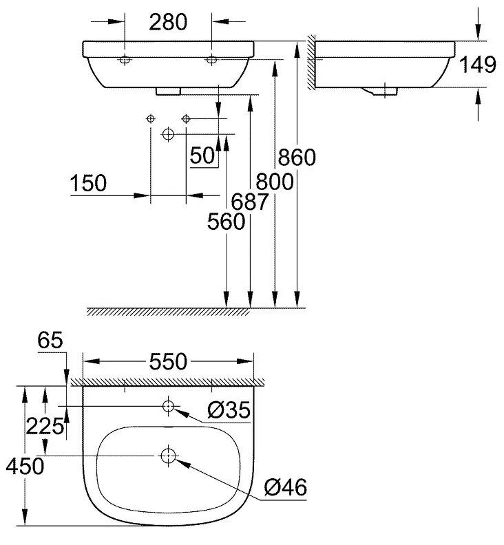 Grohe Euro Ceramic lavoar 55x45 cm semicircular clasica alb 39336000