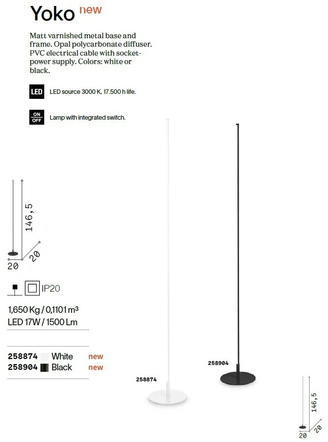 Lampadar LED design modern minimalist YOKO PT NERO
