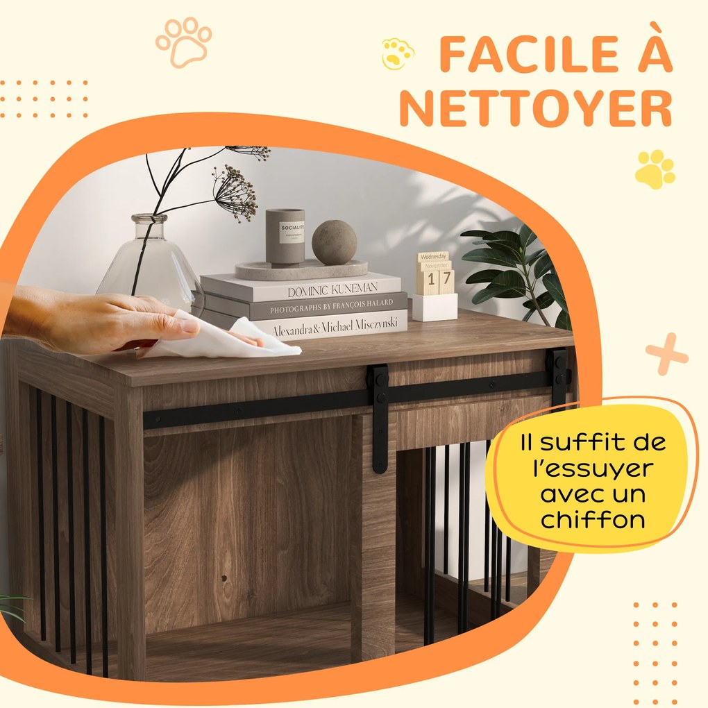 PawHut Cușcă cușetă pentru câini animale interioare ușă glisantă, oțel efect lemn, dim. 57H x 80L x 54l cm | Aosom Romania