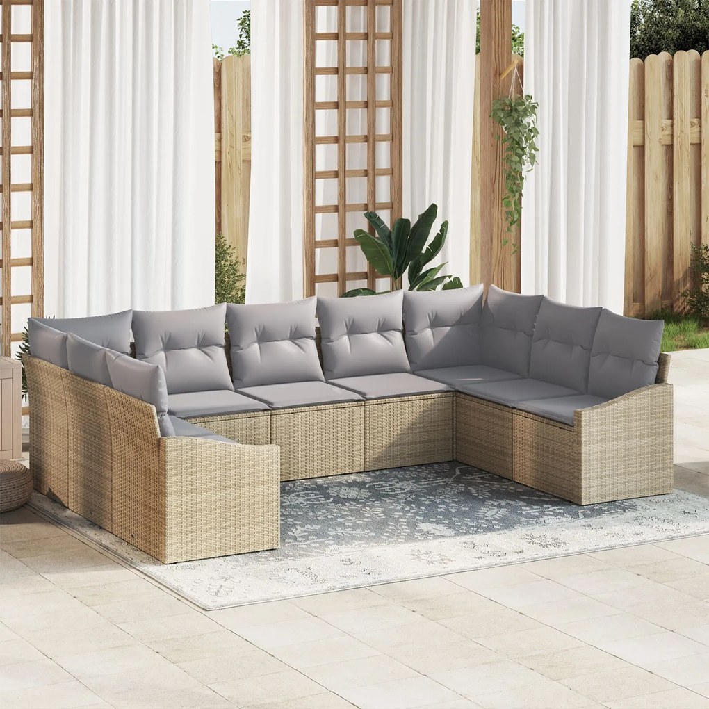 vidaXL Set de canapele pentru grădină 9 pcs Bej Rattan poli