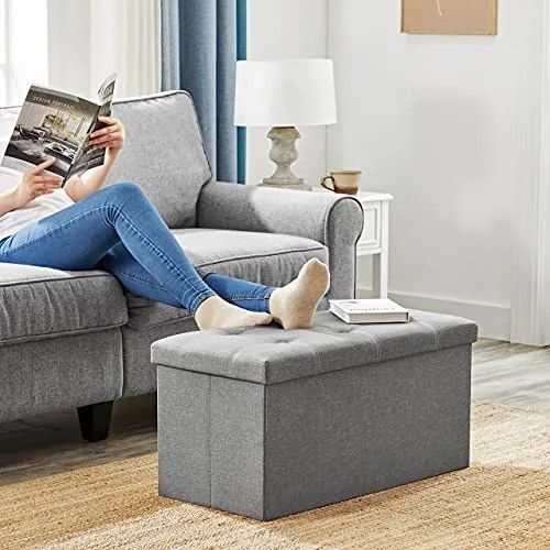Bancheta polivalenta cu capac, MDF / textil, gri, Songmics