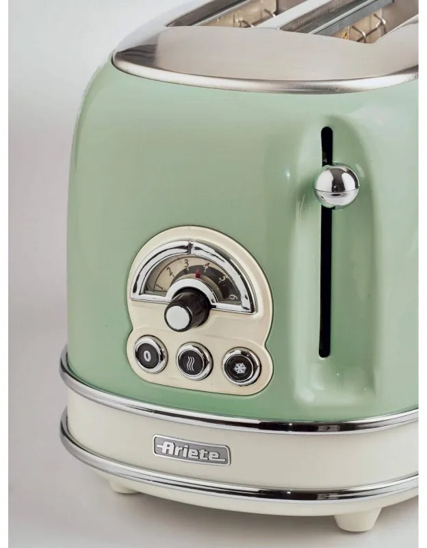 Prajitor de paine Ariete VINTAGE 0155/04, 810W, 2 felii, 3 functii, 6 trepte, Tava firimituri detasabila, Verde