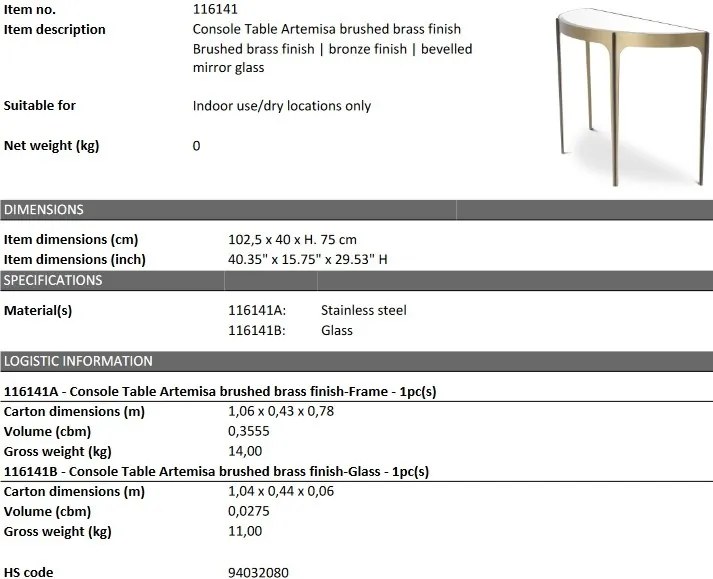 Consola eleganta design LUX Artemisa, alama periata 116141 HZ