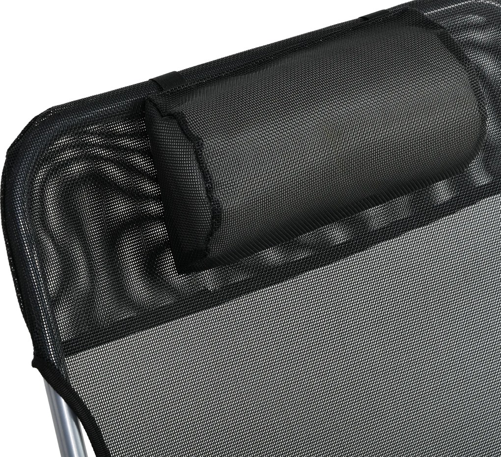 Outsunny Șezlong Pliabil cu Spătar Reglabil pe 5 Nivele și Pernă, Șezlong de Grădină cu Material Respirabil Textilen, pentru Plajă, Piscină, Grădină, 182x56x28 cm, Negru | Aosom Romania