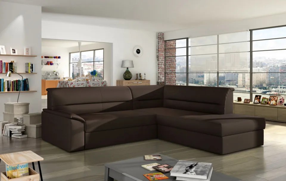 Coltar extensibil, cu spatiu pentru depozitare, 212x90x65 cm, Elano R01, Eltap (Culoare: Gri inchis piele / Soft 11)