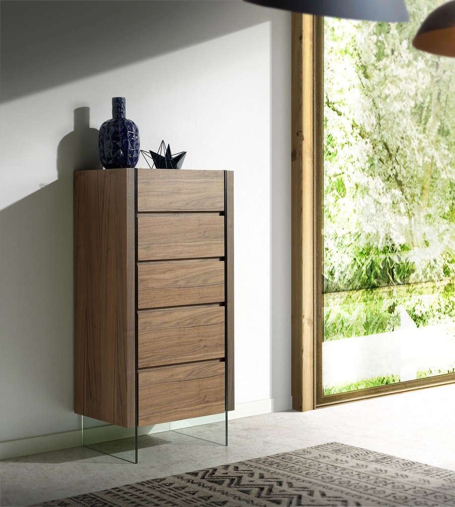 Dulapior elegant cu 5 sertare, design deosebit Aurore AC-CP1803-A-NOGAL