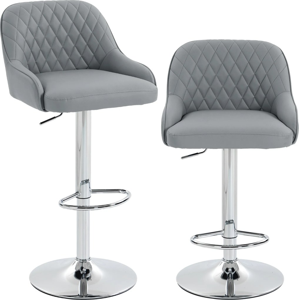 HOMCOM Set de 2 Scaune de Bar Rotative Reglabile pentru Bucătărie, Gri Deschis | Aosom Romania