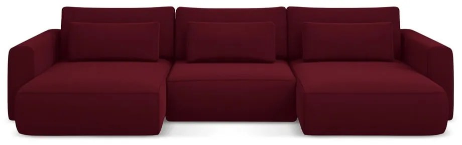 Colțar burgundy extensibil/cu spațiu de depozitare cu tapițerie din catifea (în formă de "U") Kapua – Makamii